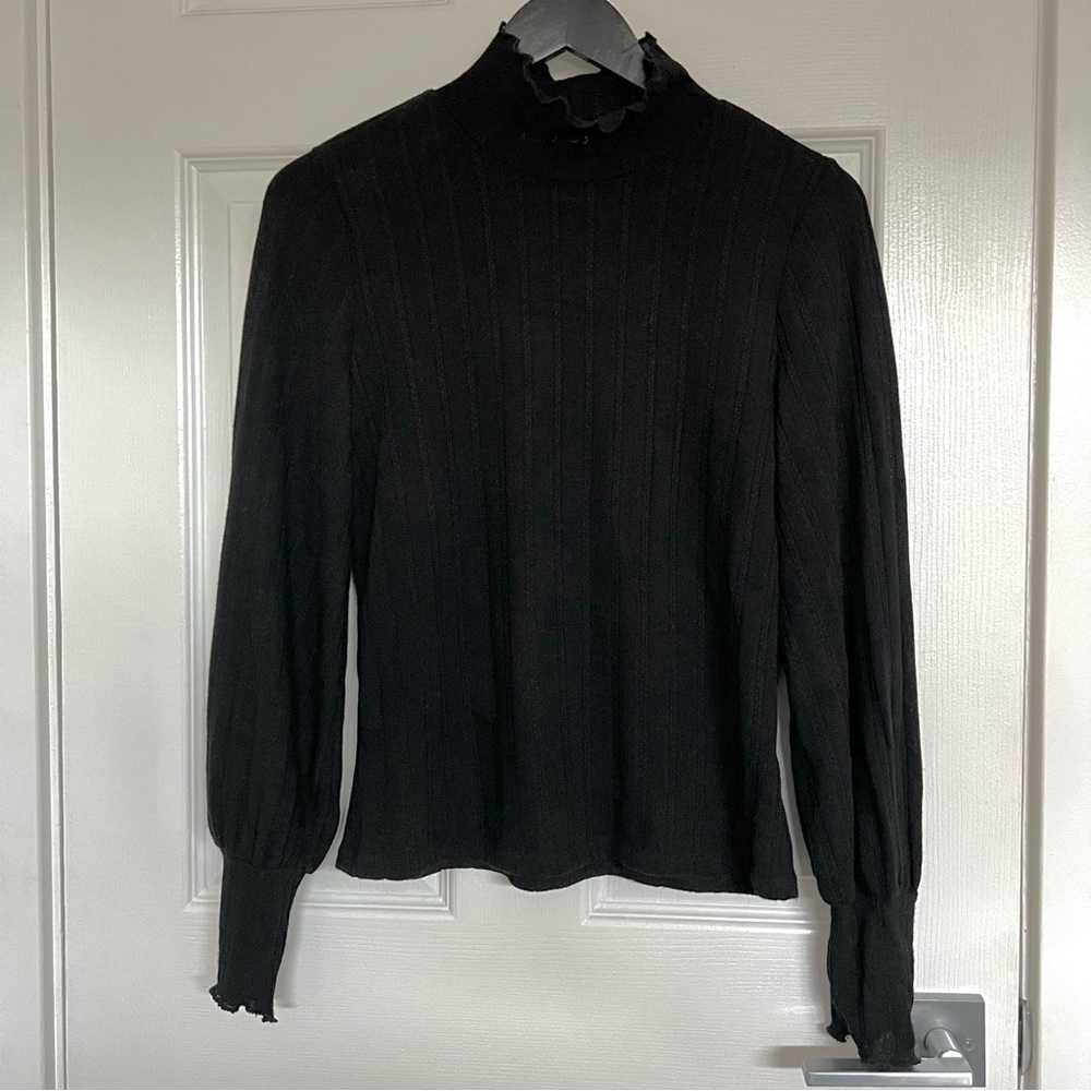 NWOT Essei Black Turtleneck with Ruffle and Eyelet Detail